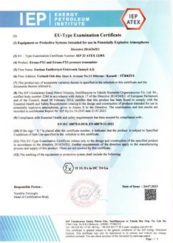 IEP ATEX - BASINÇ TRANSMİTTERİ BELGESİ