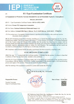 IEP ATEX - SICAKLIK TRANSMİTTERİ BELGESİ