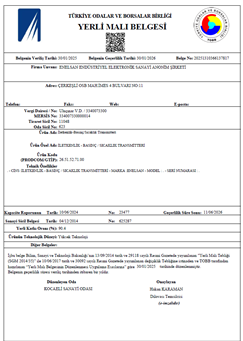 İLETKENLİK-BASINÇ-SICAKLIK TRANSMİTTERİ YERLİ MALI BELGESİ